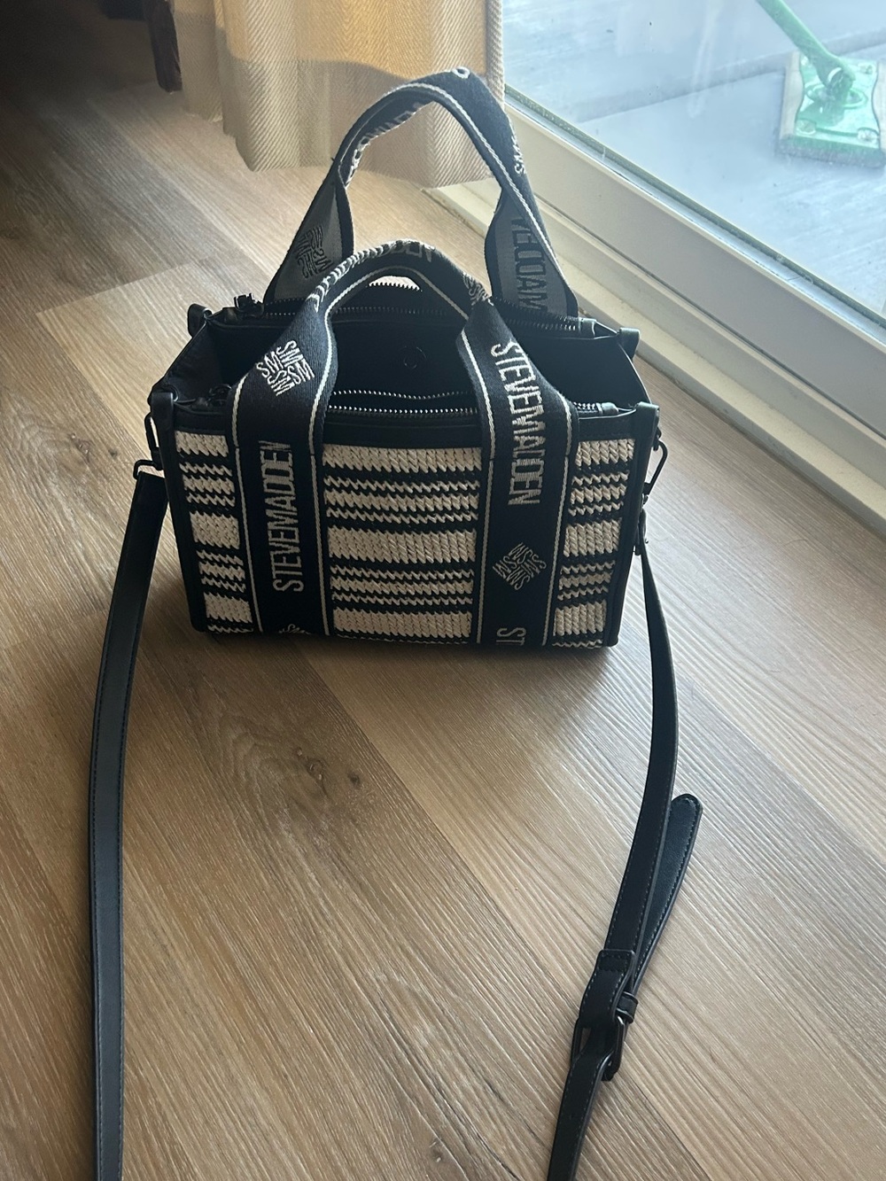 Steve Madden Black & Cream Woven Crossbody Satchel